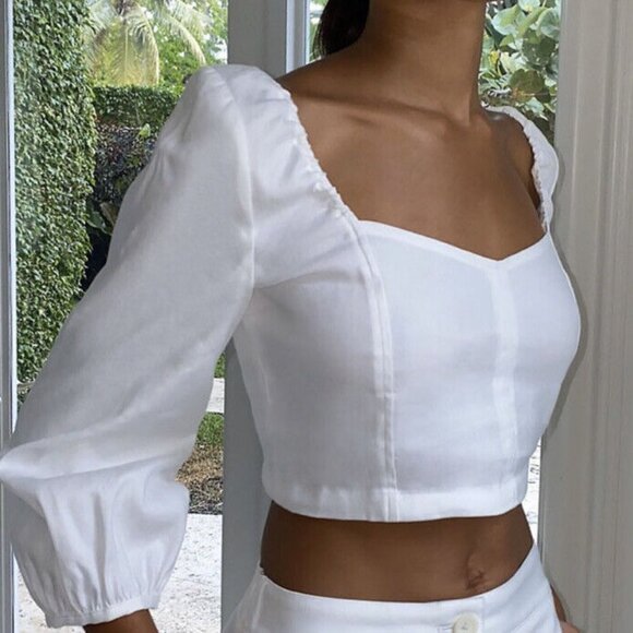 Babaton Aritzia Hadwyn Sweetheart Cropped Smocked Blouse Top Pistachio Green XS - Picture 14 of 14